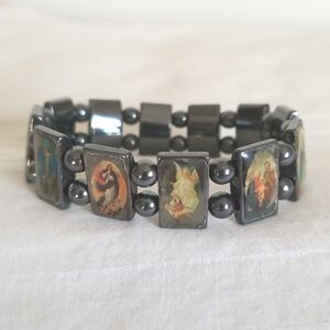 Hematite Religious Bead Stretch Bracelet